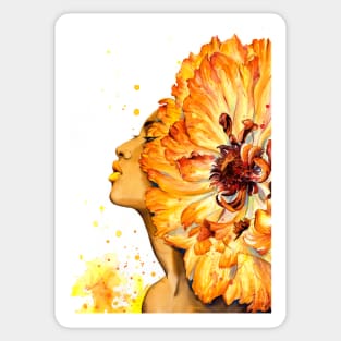 Pheony - Watercolor Floral Black Girl Painting Sticker